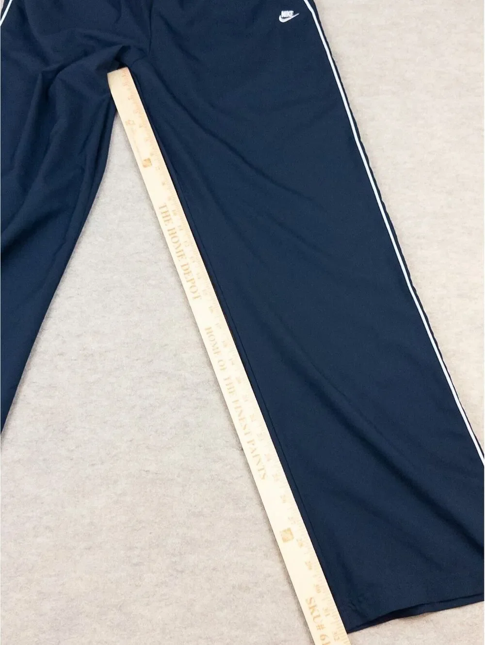 Nike Navy Blue Polyester Track Pants with White Side Stripes, Large